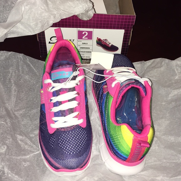 YOUTH NWT! SPORT BY SKECHERS S UNBROKEN GIRLS SHOES RAINBOW ATHLETIC SNEAKER